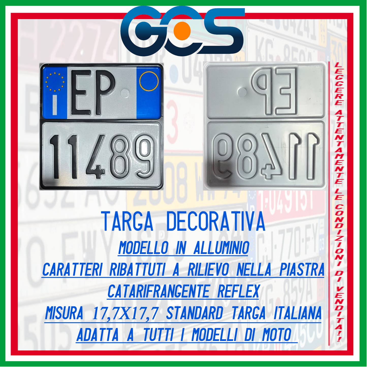 Replica Targa Moto Modello Europeo in Alluminio Catarifrangente ed in Rilievo